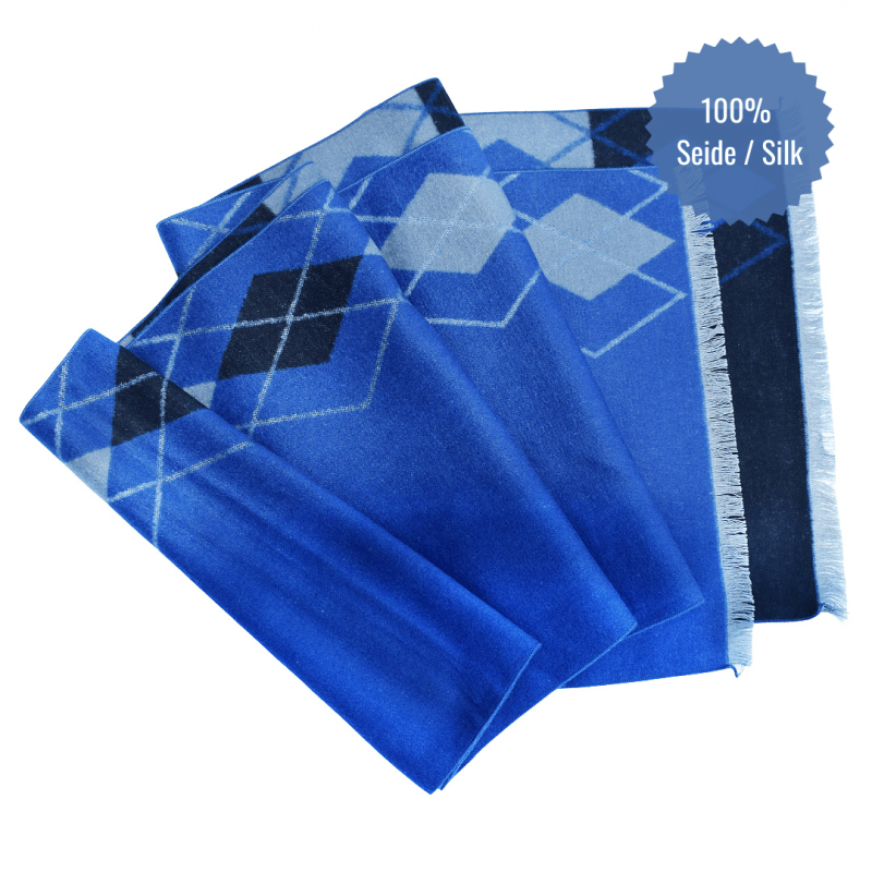 Seidenflanell Schal Blau mit Karos